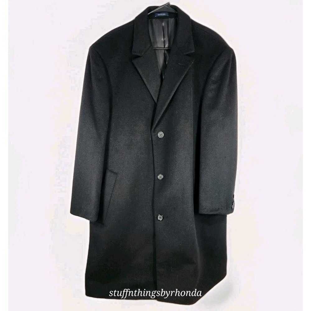 Chaps Men's Overcoat Top Coat Black‎ Wool Blend Full Length Pockets 44R